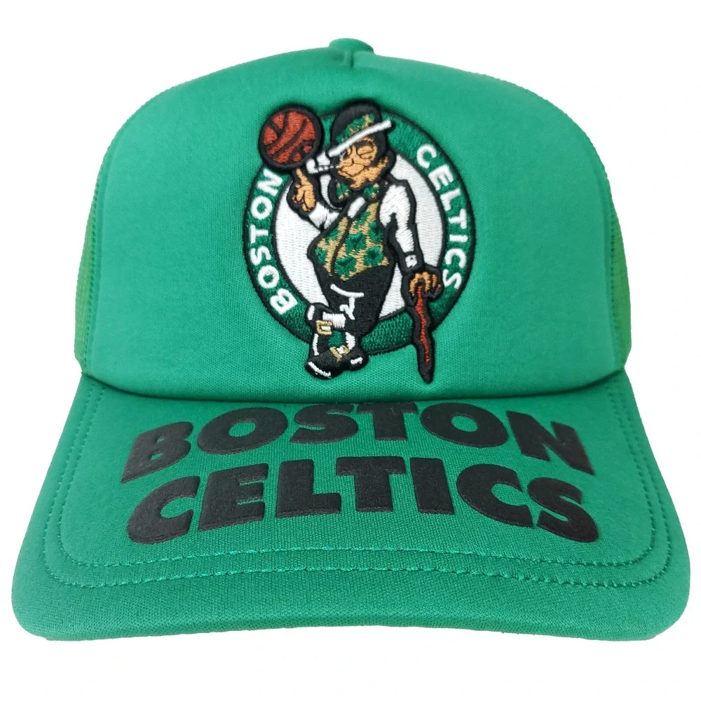 Boston Celtics Mitchell & Ness NBA Trucker Hat 3D Logo‎ Puff Logo Green Cap NWT
